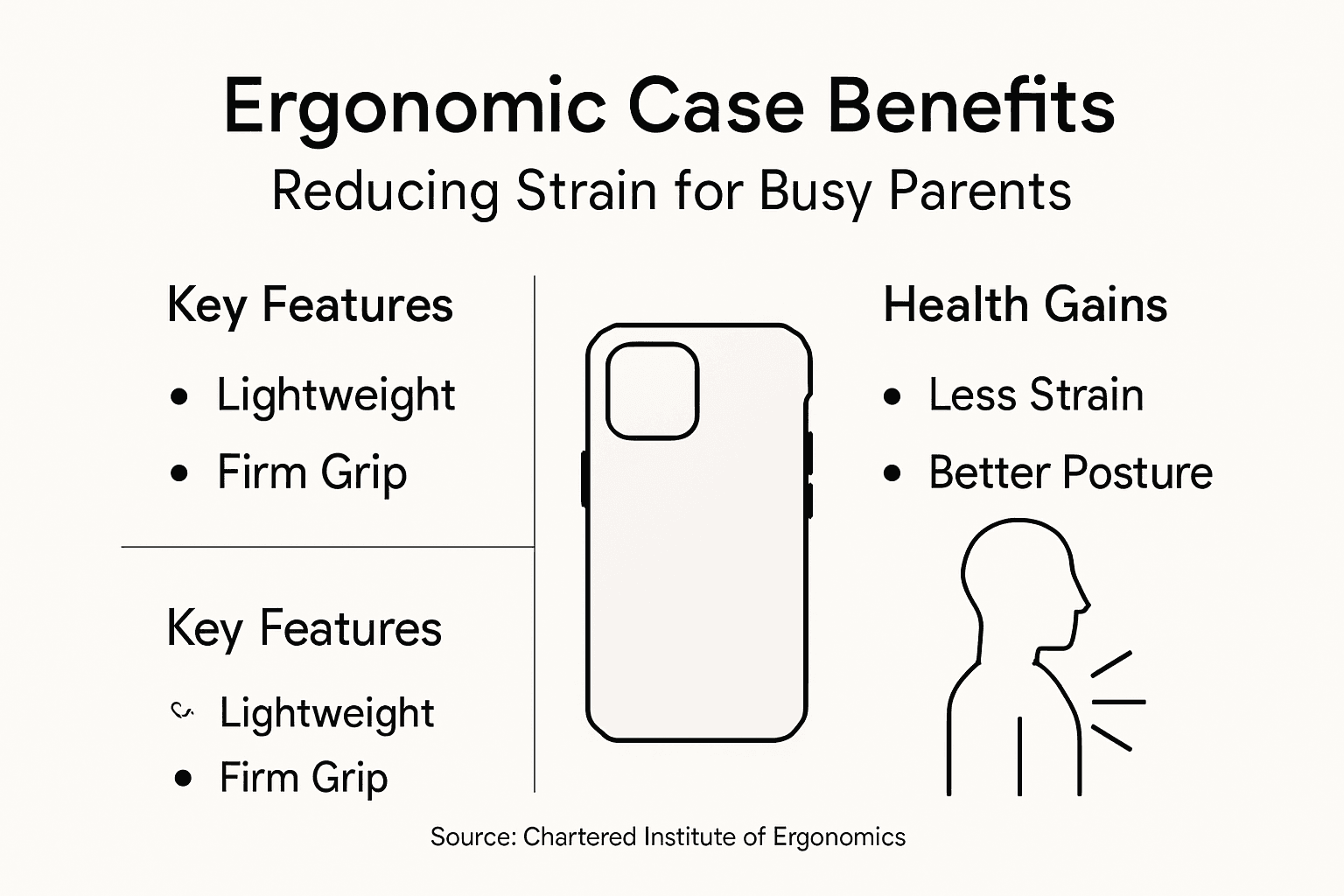 Infographic showing ergonomic phone case benefits