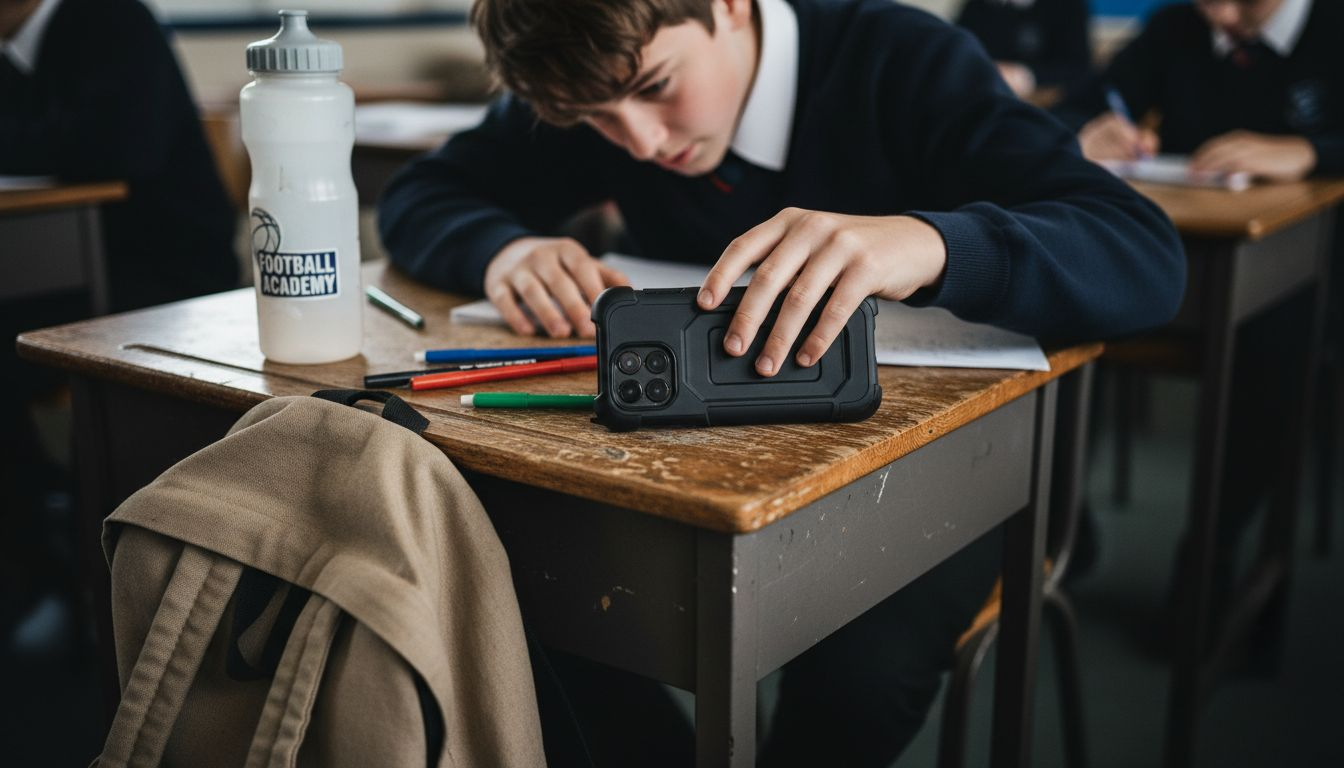 Student picks up dropped phone case