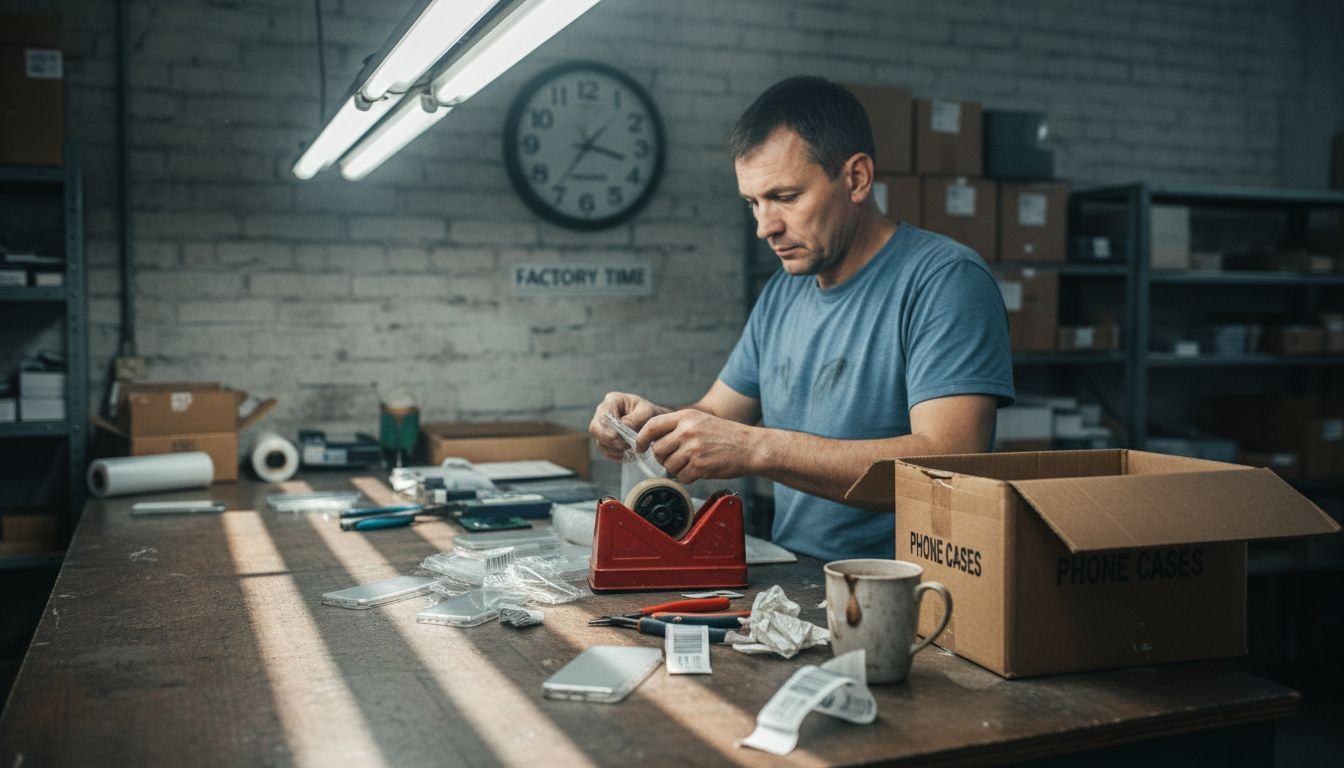 Worker packaging TPU phone cases