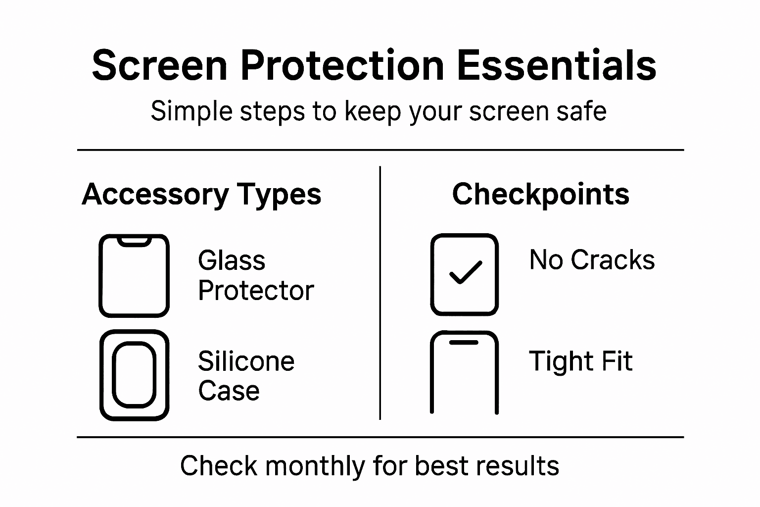 Infographic on screen protection accessories and checks