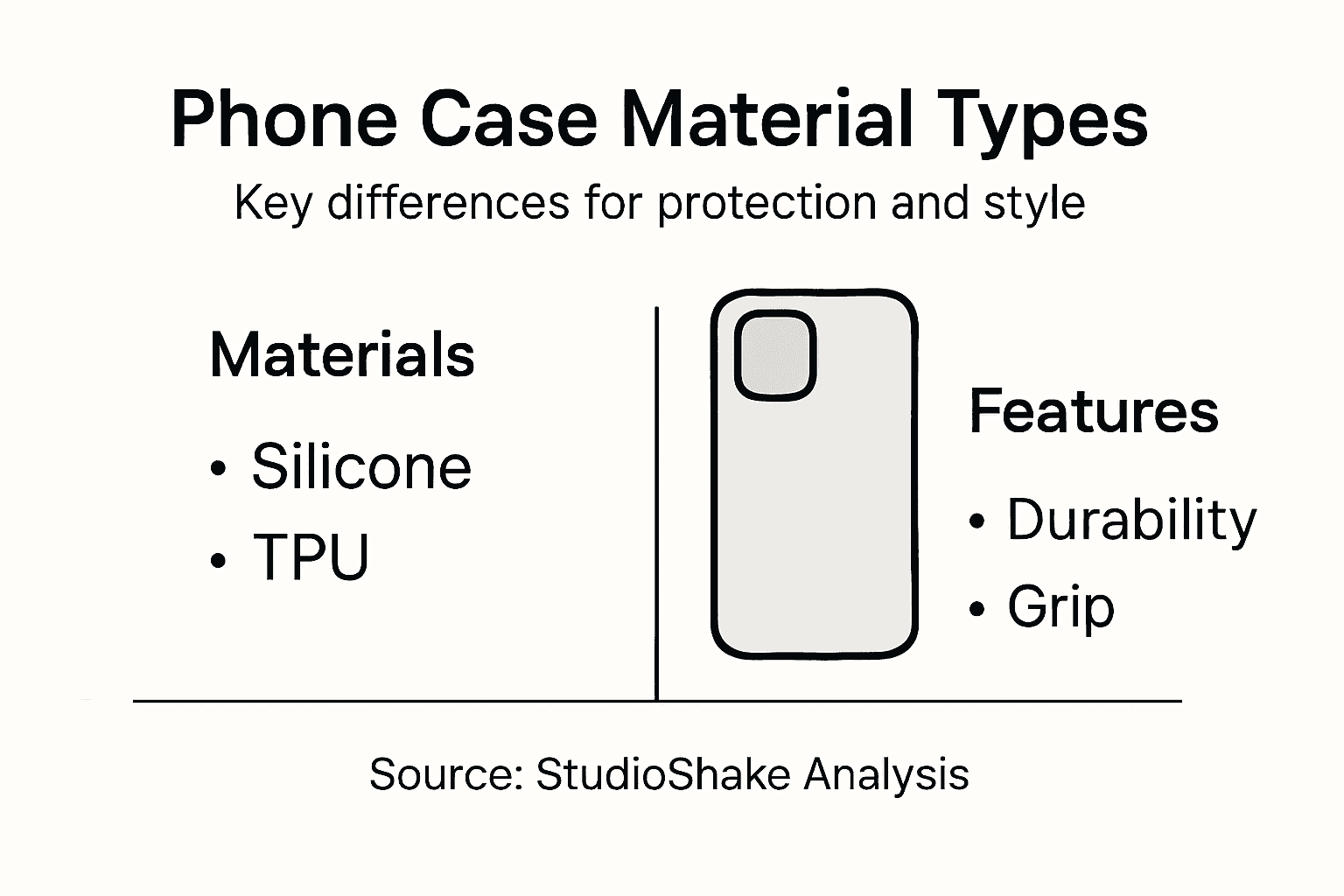 Infographic comparing phone case materials and features