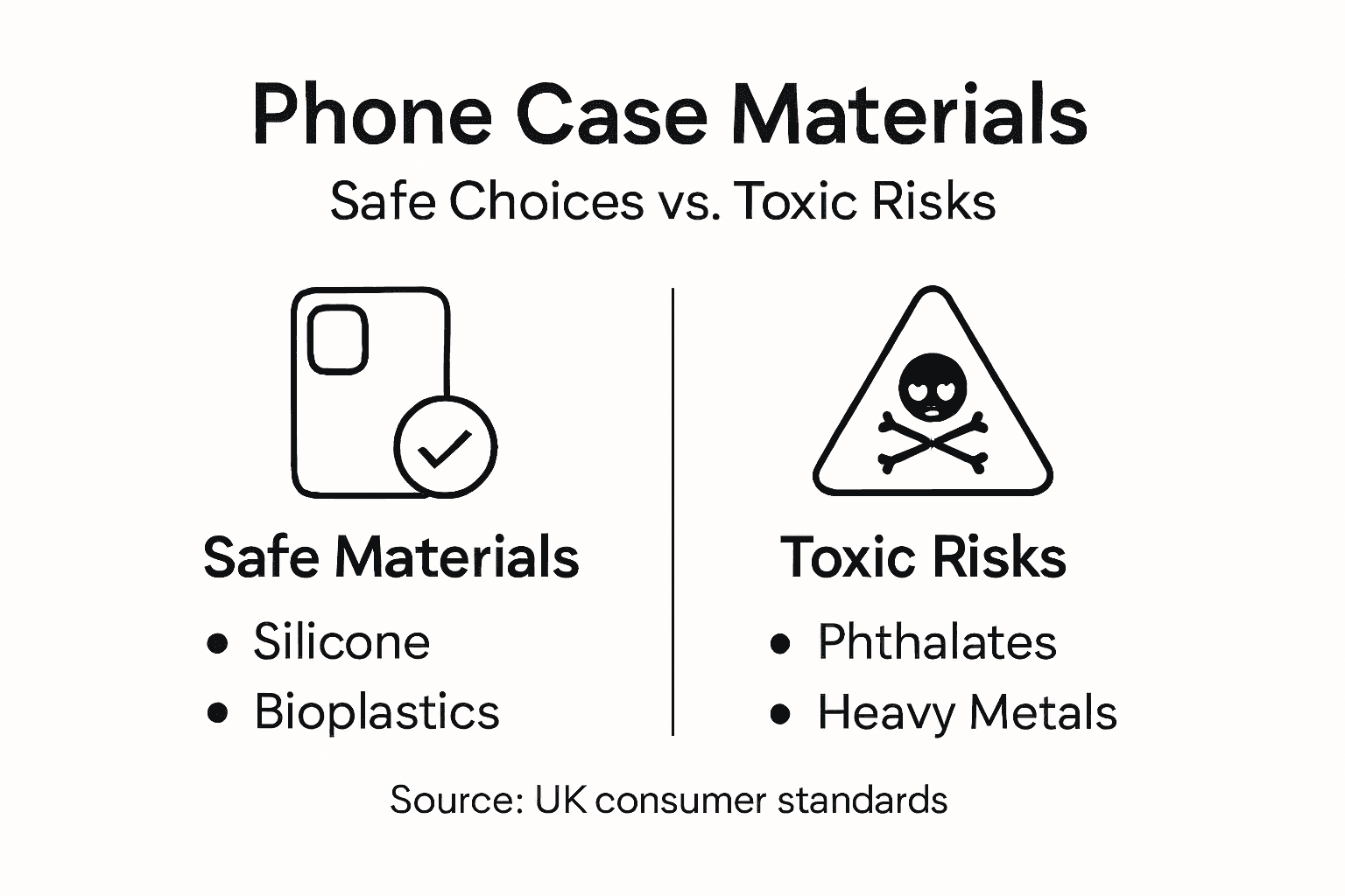 Infographic comparing safe and toxic phone case materials