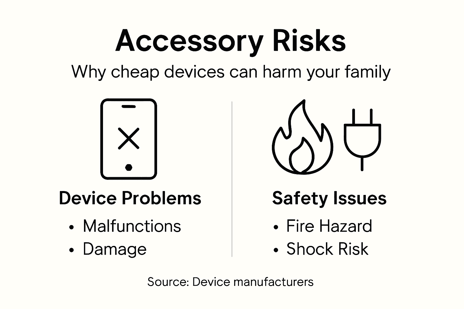 Infographic showing risks of cheap phone accessories