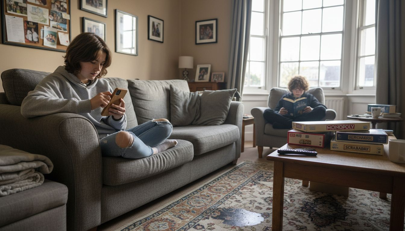 Teen applies bamboo phone case at home