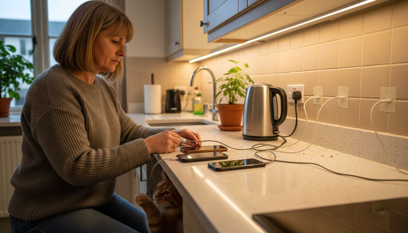 Woman setting up safe home charging space