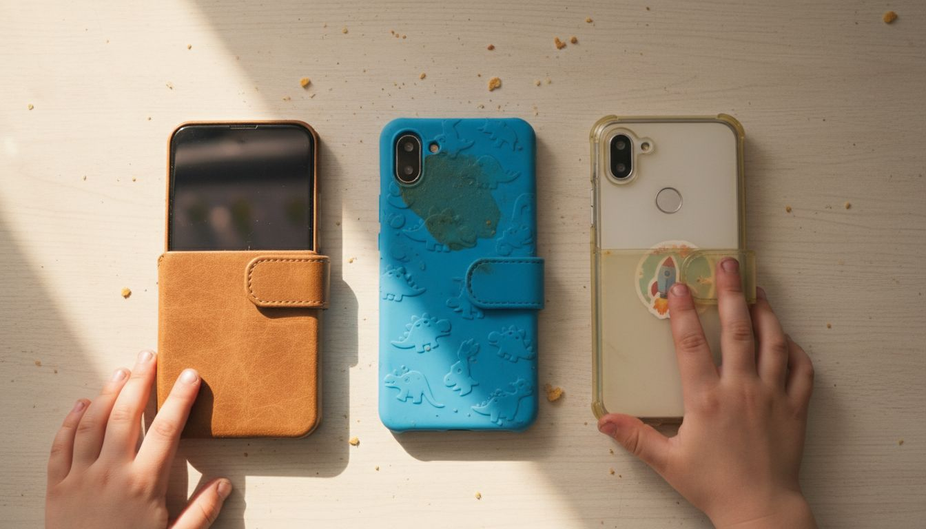 Three flip cases: leather, silicone, TPU