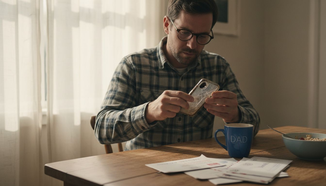 Dad removing phone case carefully