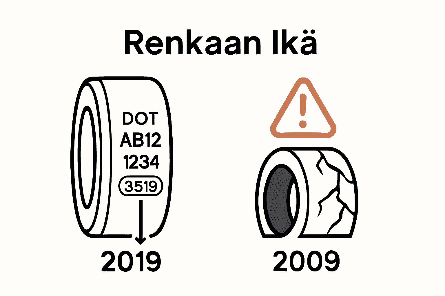 Infographic showing DOT code and old tire warning