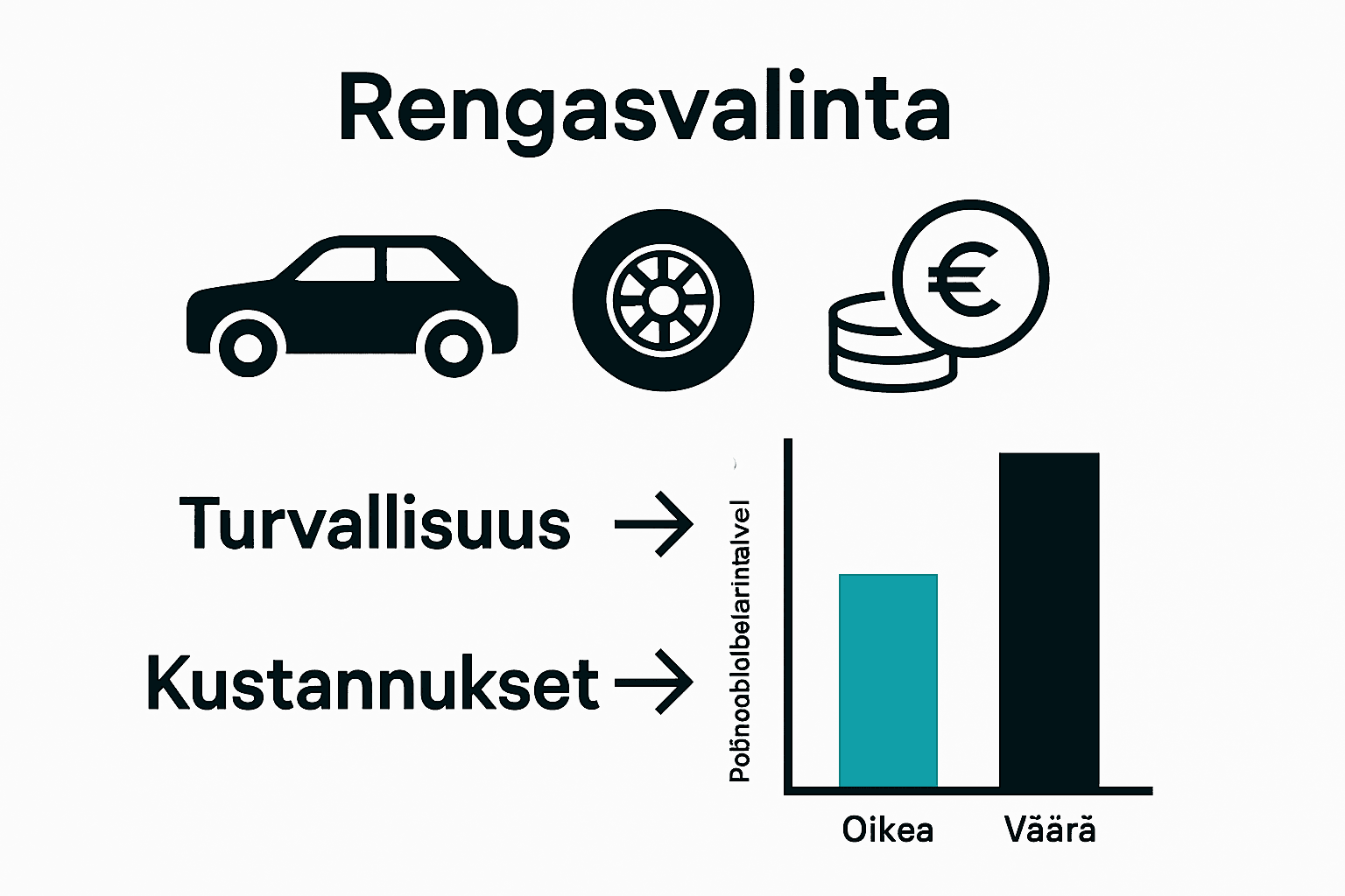 Infografiikka yritysajoneuvon renkaiden vaikutuksista turvallisuuteen ja kustannuksiin.