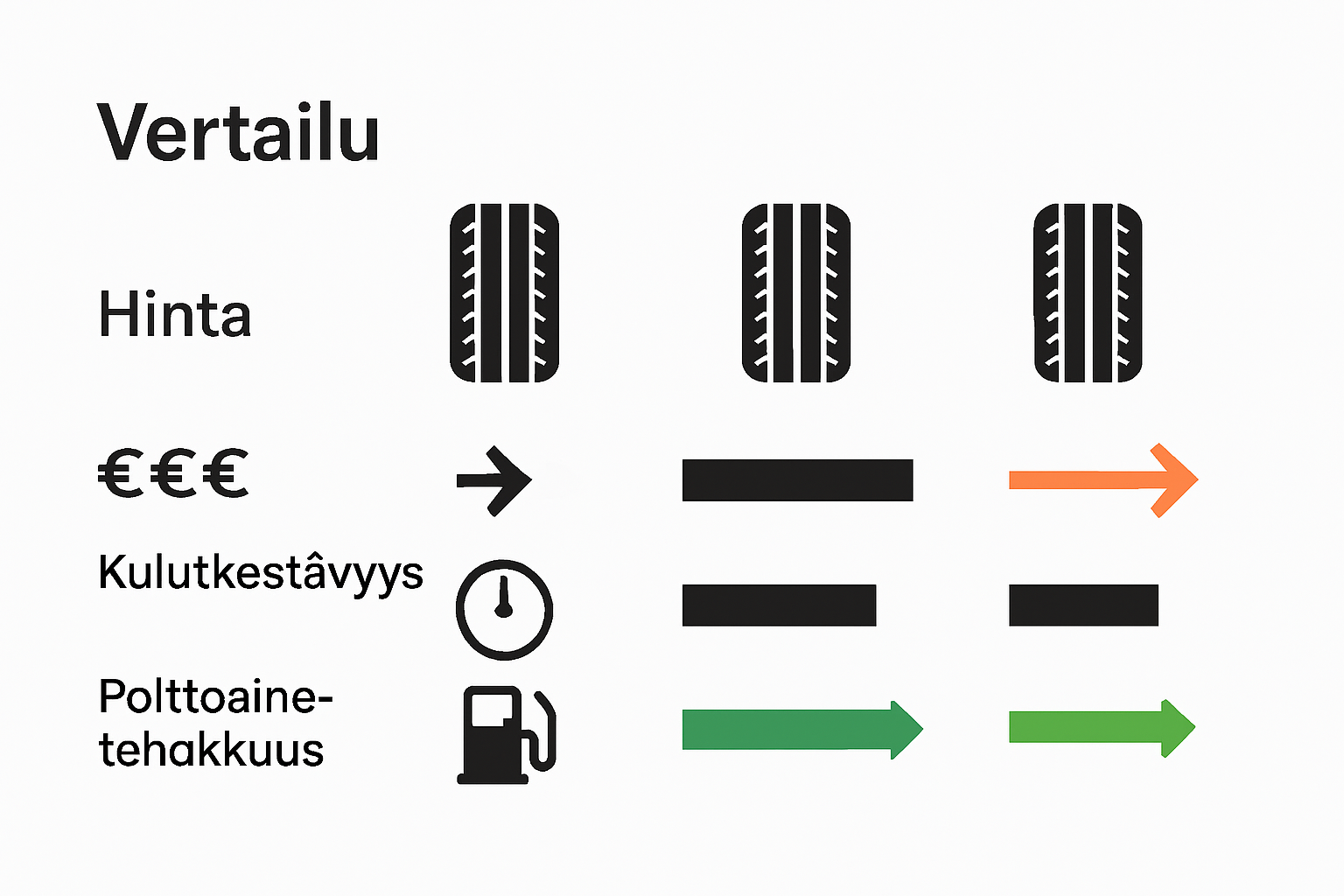 Infographic comparing tire features and price