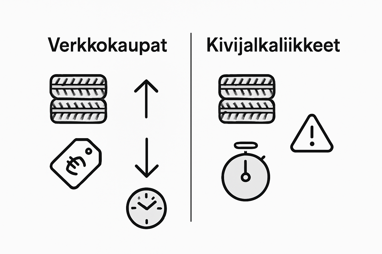 Havainnollistava vertailu: renkaiden osto verkosta vai kivijalkaliikkeestä