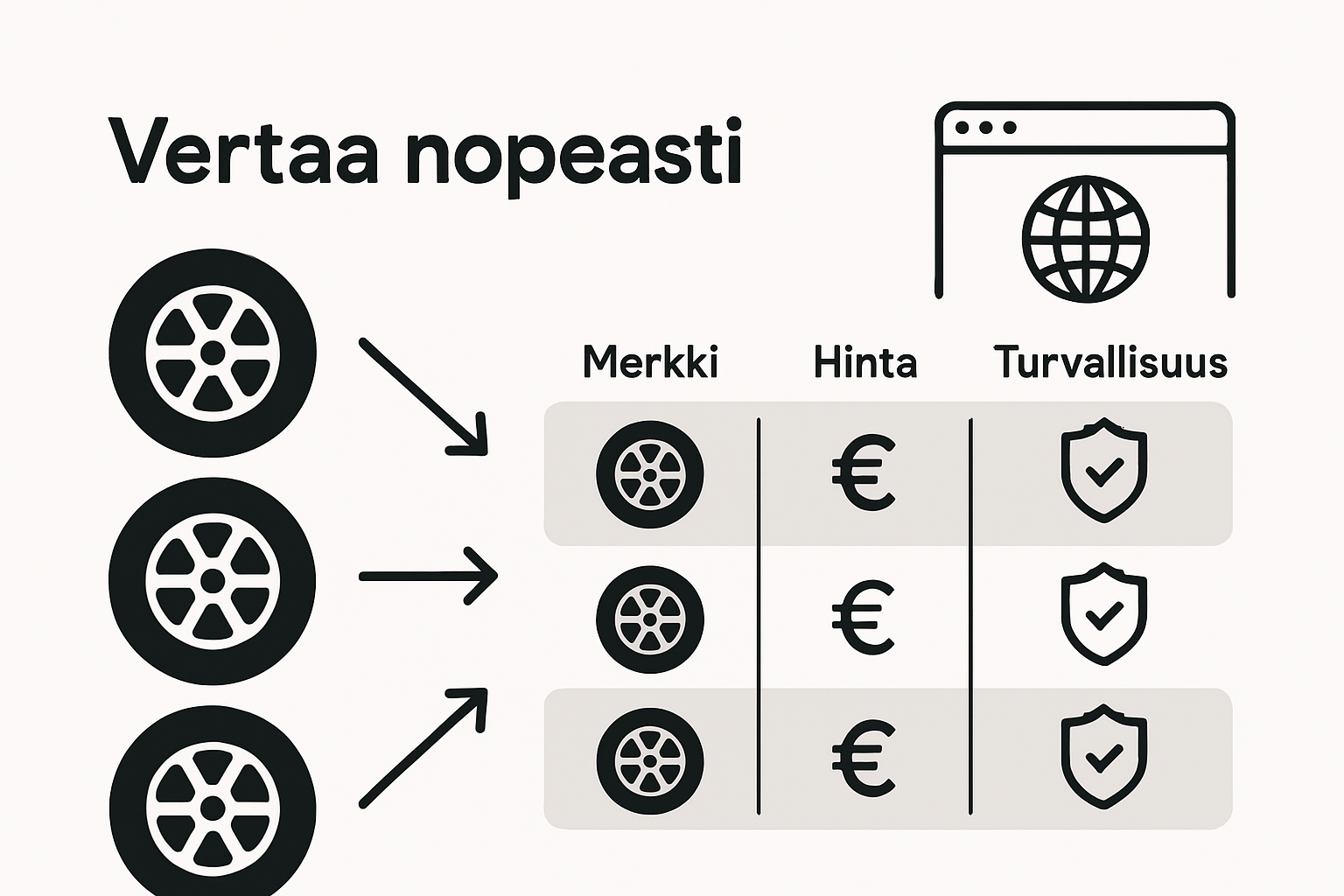 Havainnollistava kuva verkon rengasvertailun ominaisuuksista