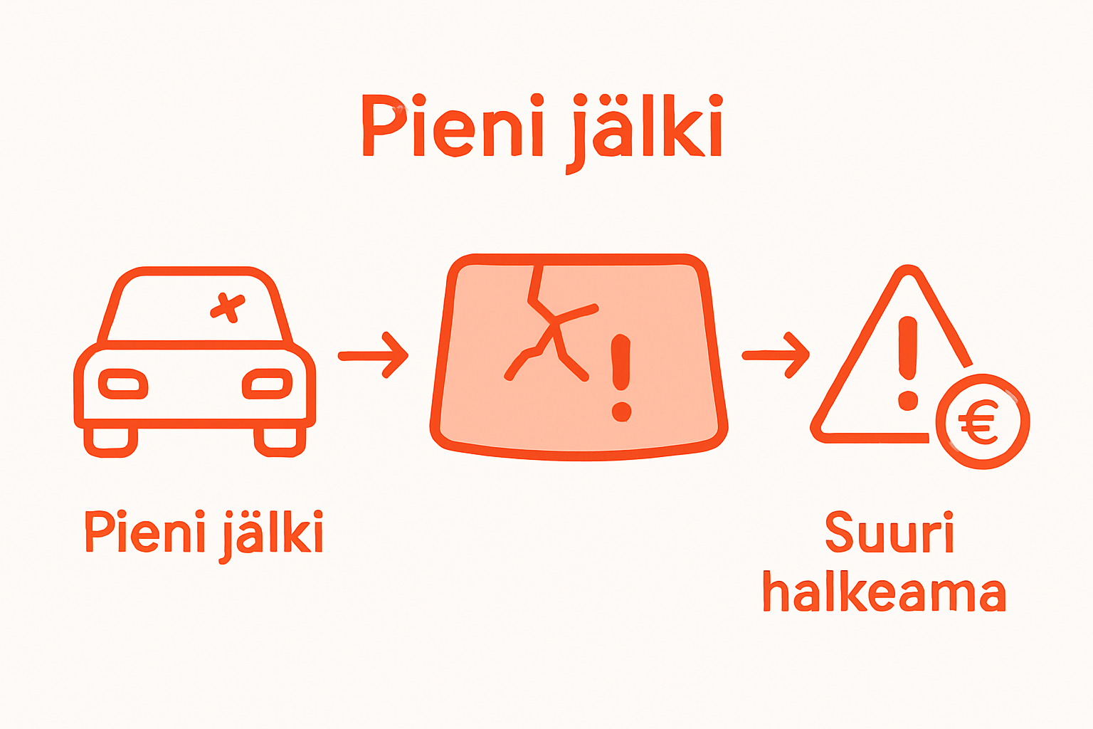 Havainnollinen kuva: tuulilasin halkeaman etenemisen riskit