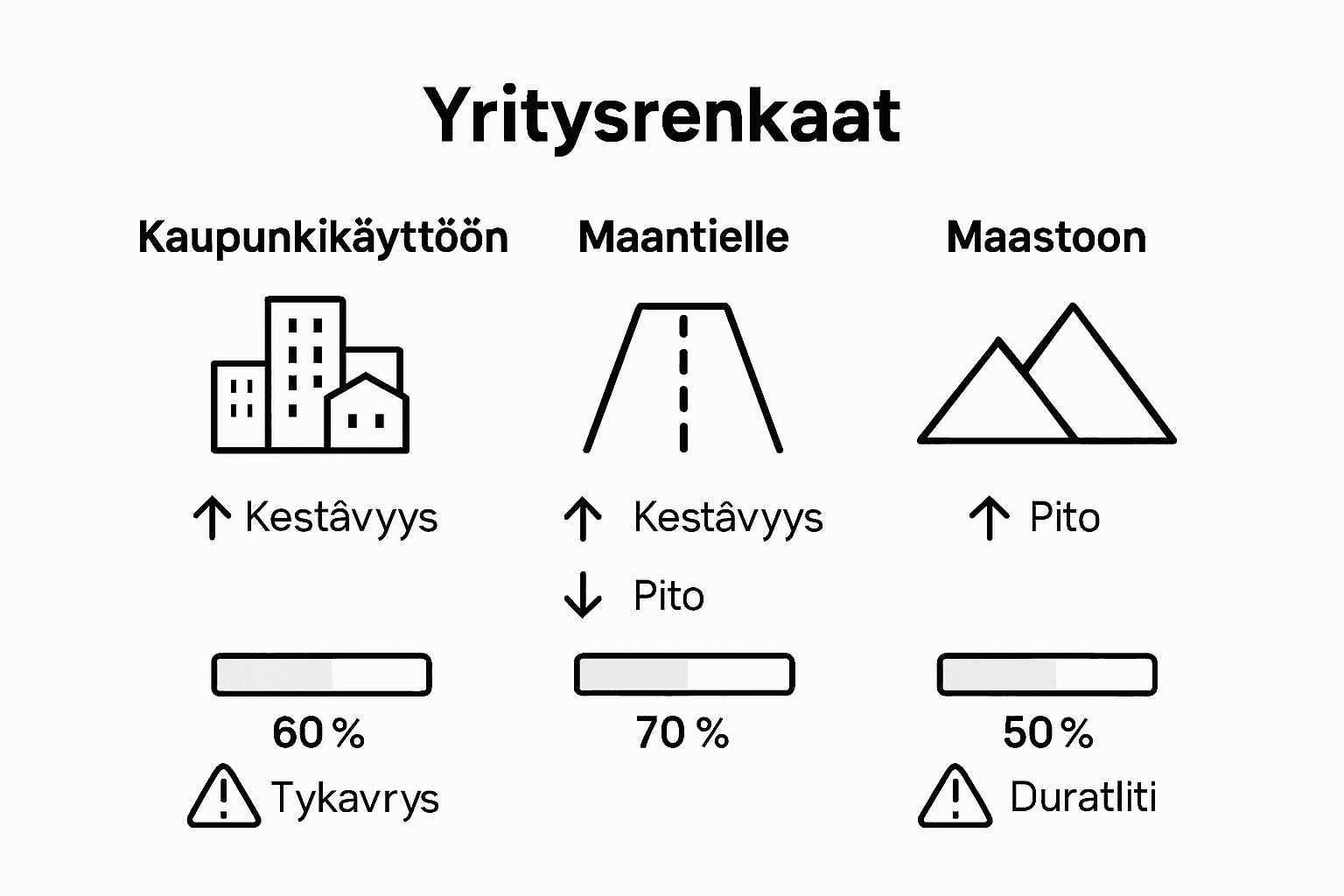 Yrityksille suunnattu vertailugrafiikka eri rengastyypeistä