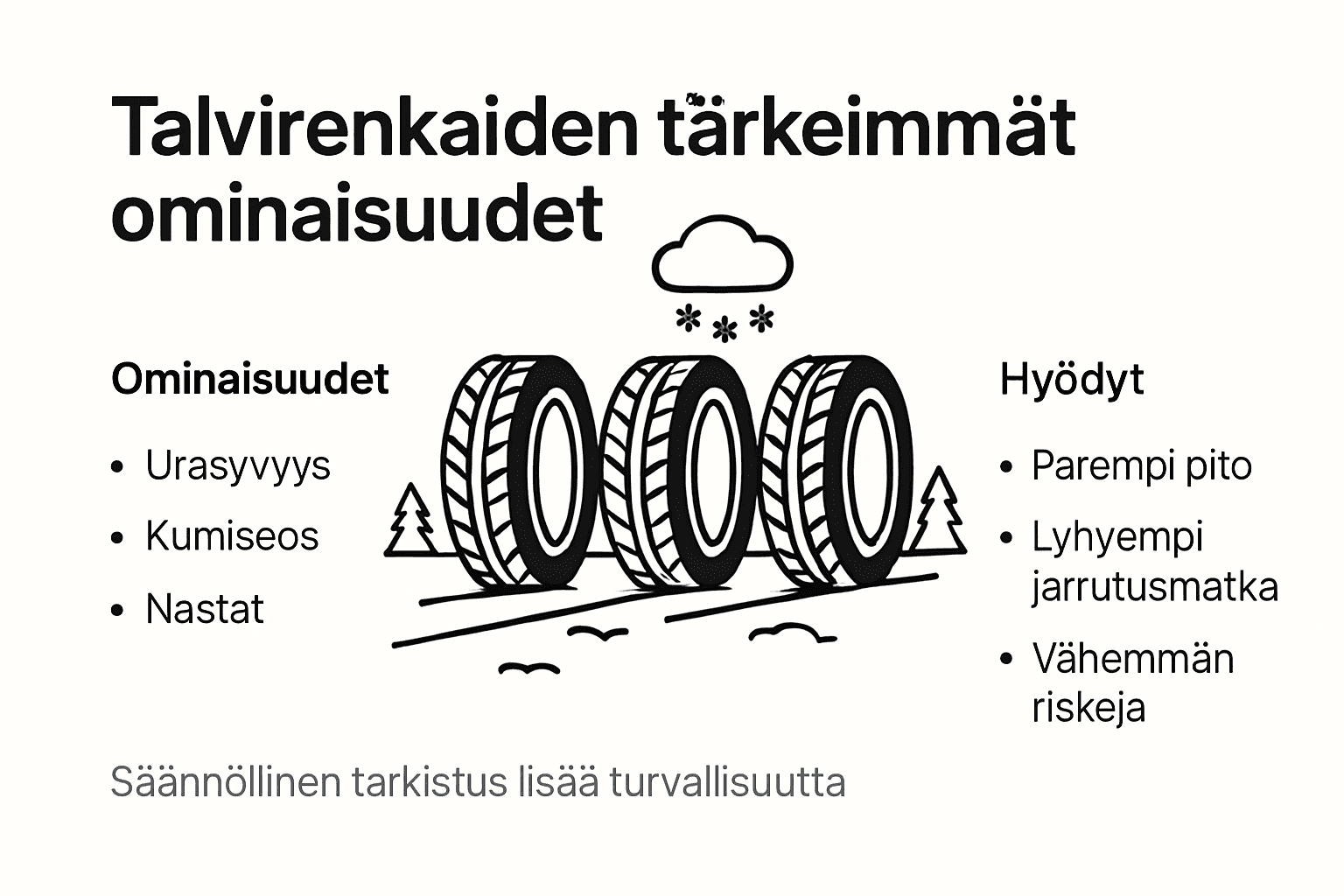 Talvirenkaiden tärkeimmät ominaisuudet yhdellä silmäyksellä – infografiikka