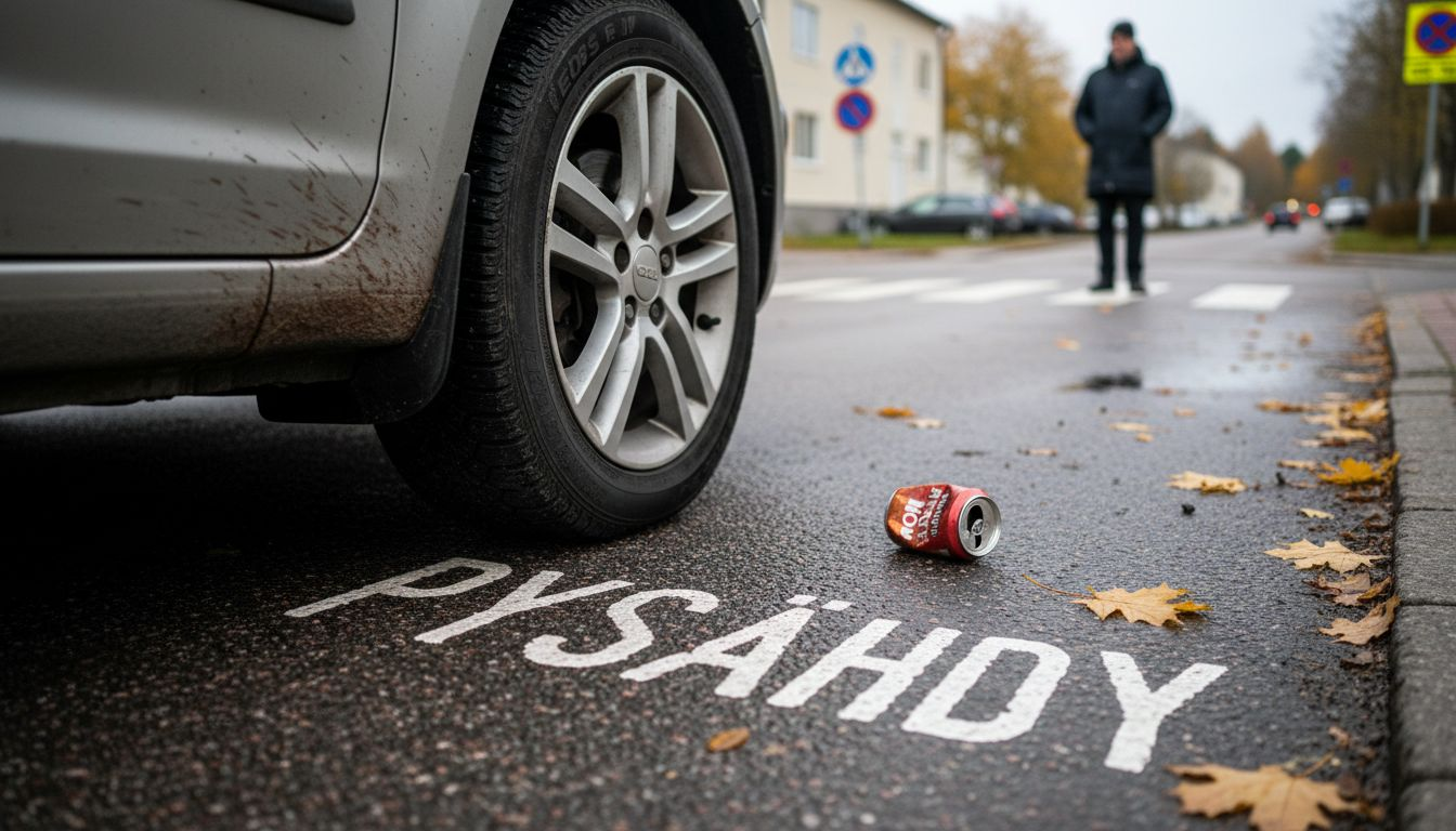Lähikuva huippulaadukkaan renkaan pidosta risteyksessä