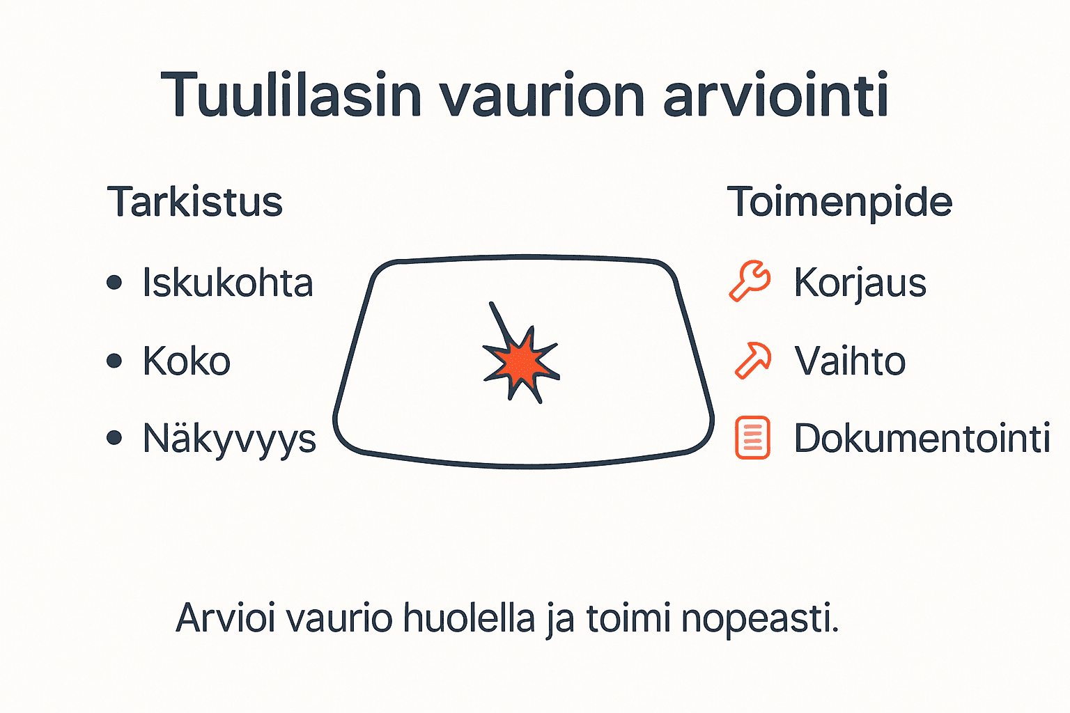 Kuvallinen opas tuulilasin vaurioiden tunnistamiseen ja korjaamiseen