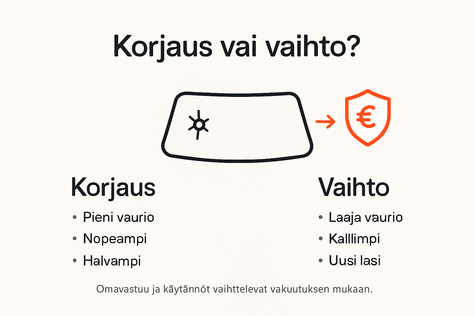 Infografiikka: tuulilasin korjaus vai vaihto – miten vakuutus korvaa?