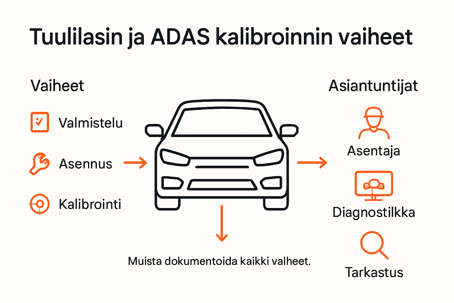 Kaavio: tuulilasin vaihto ja ADAS-järjestelmän kalibrointi – miten prosessi etenee?