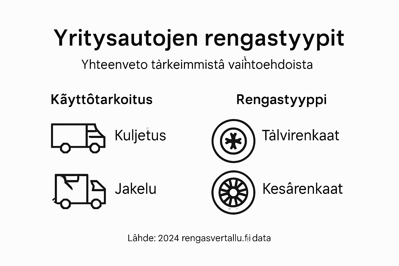 Yritysajoneuvojen rengasvaihtoehdot yhdellä silmäyksellä – infograafi
