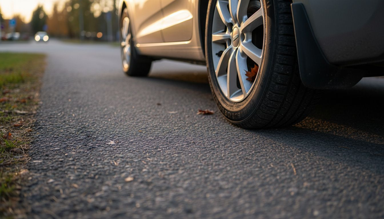 Lähikuvassa auton rengas, josta erottuu nopeusluokkamerkintä.