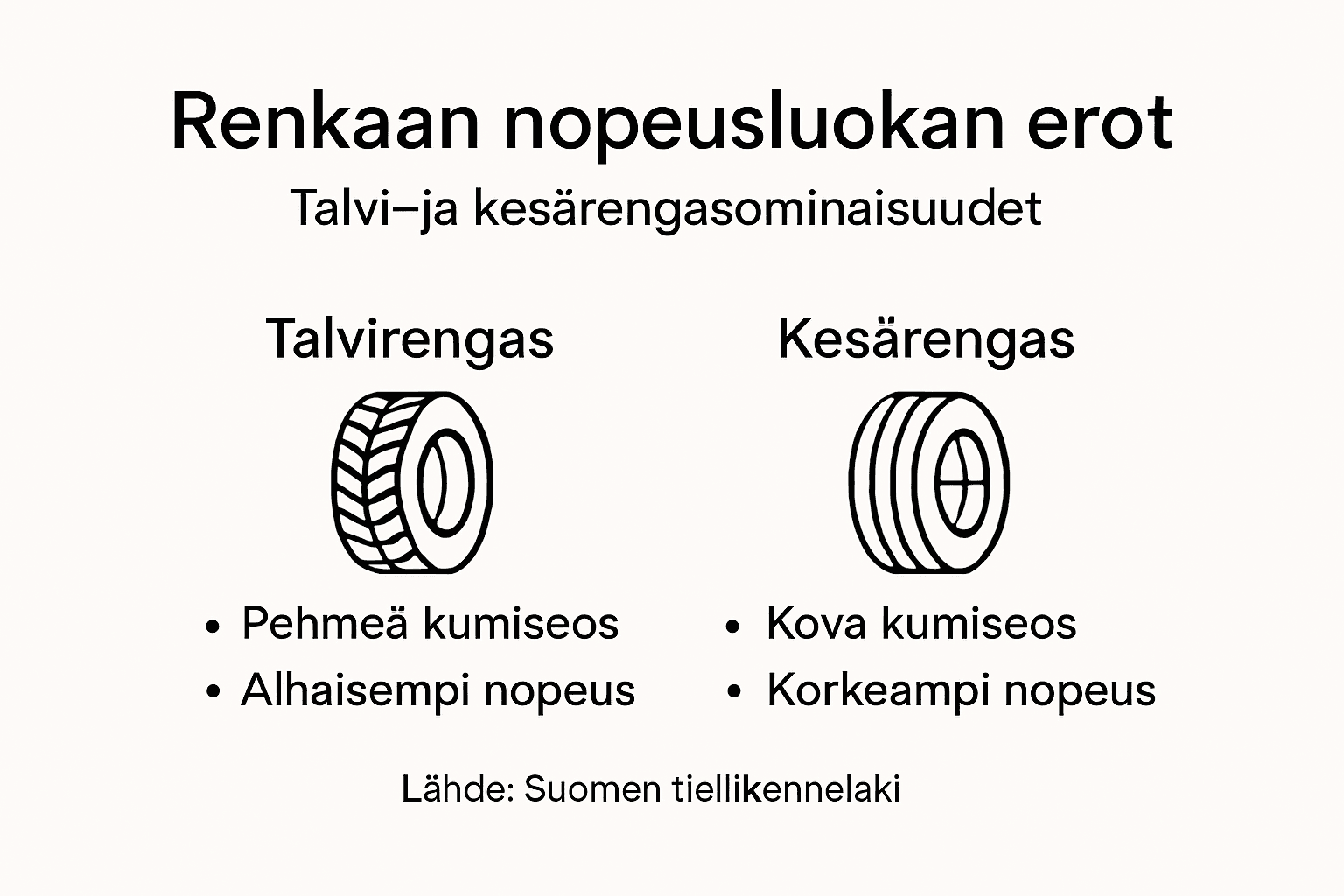 Kuvallinen katsaus talvi- ja kesärenkaiden nopeusmerkintöihin