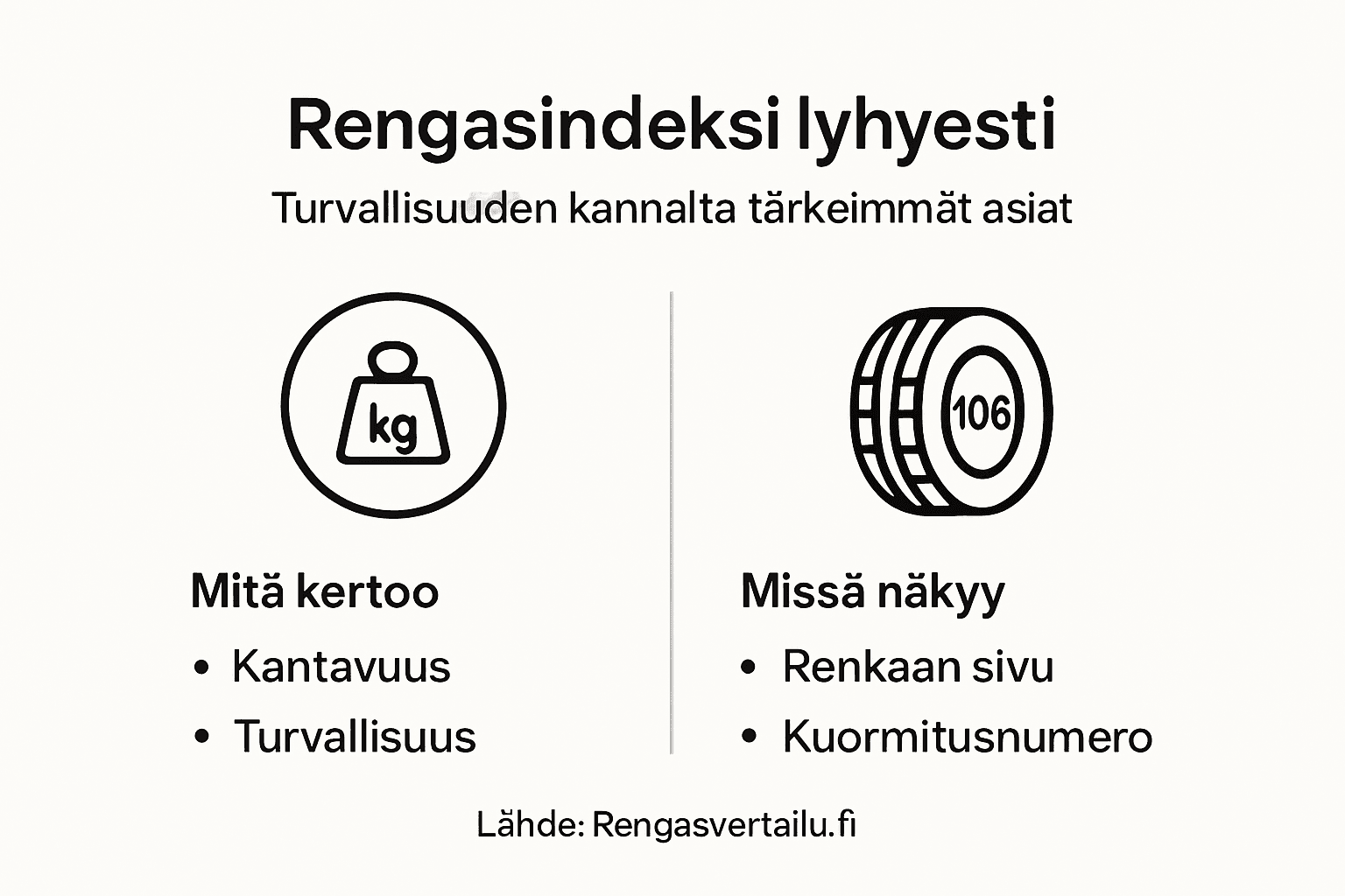 Infografiikka: renkaiden kantavuusindeksin perusteet selkeästi suomeksi