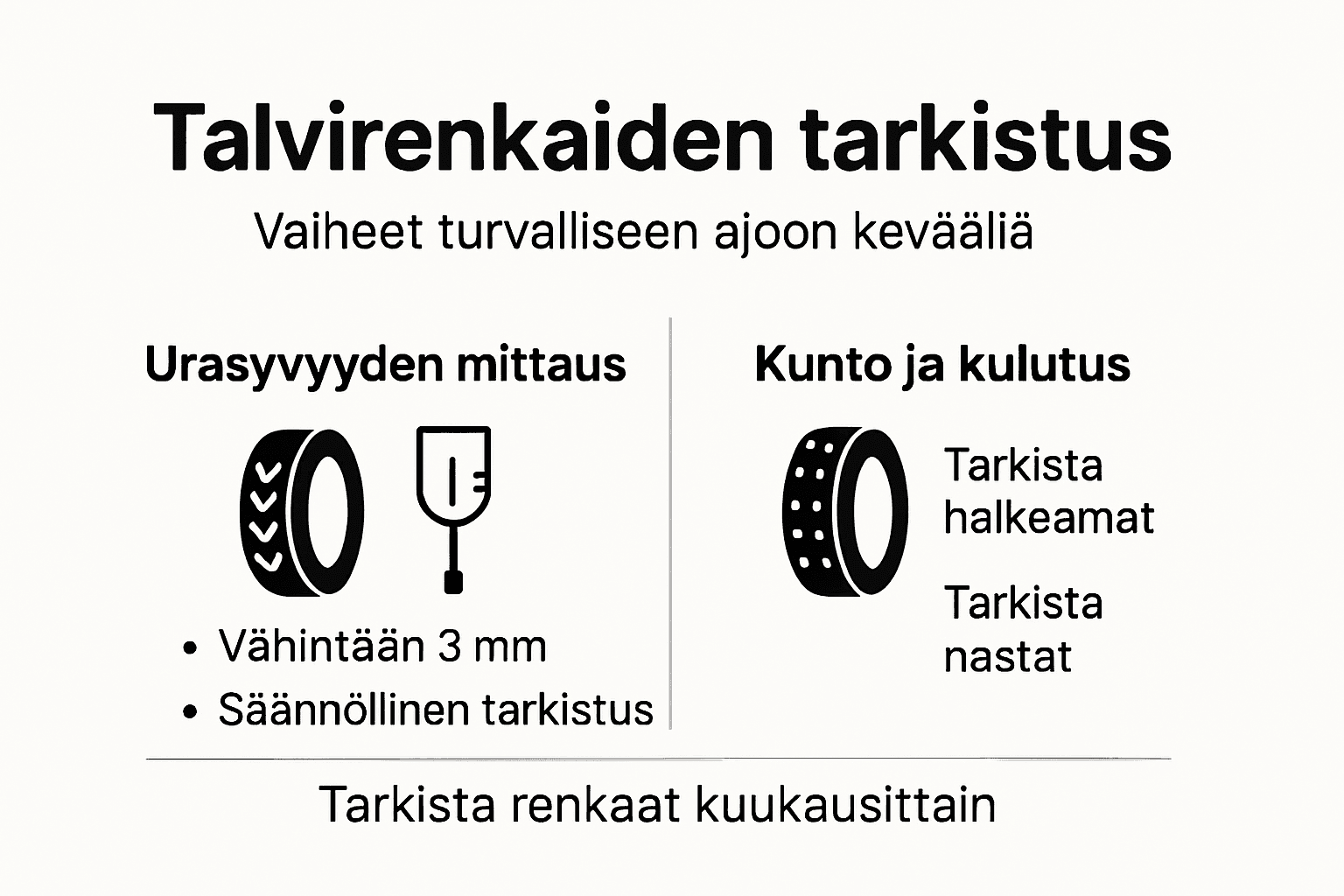 Infografiikka: Näin tarkistat talvirenkaat kevään koittaessa