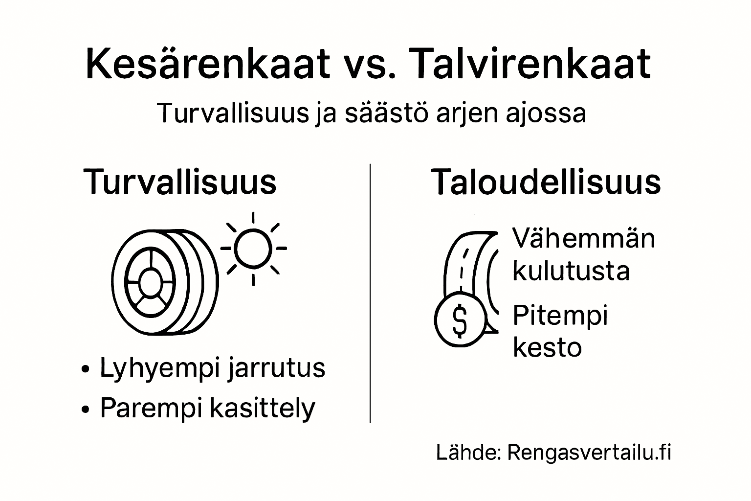 Kuvallinen katsaus kesä- ja talvirenkaiden eroihin