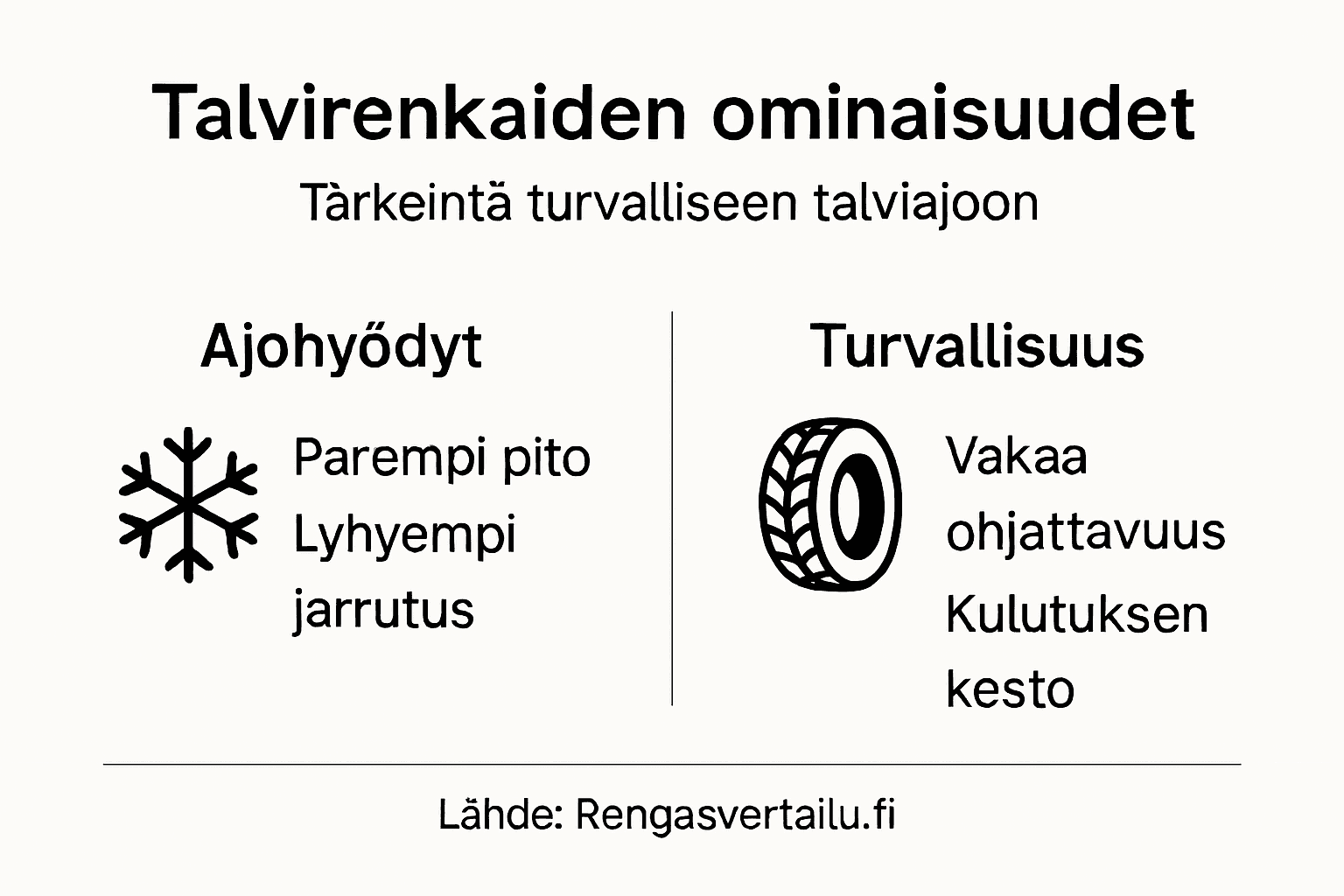 Talvirenkaiden tärkeimmät ominaisuudet yhdellä silmäyksellä – infografiikka