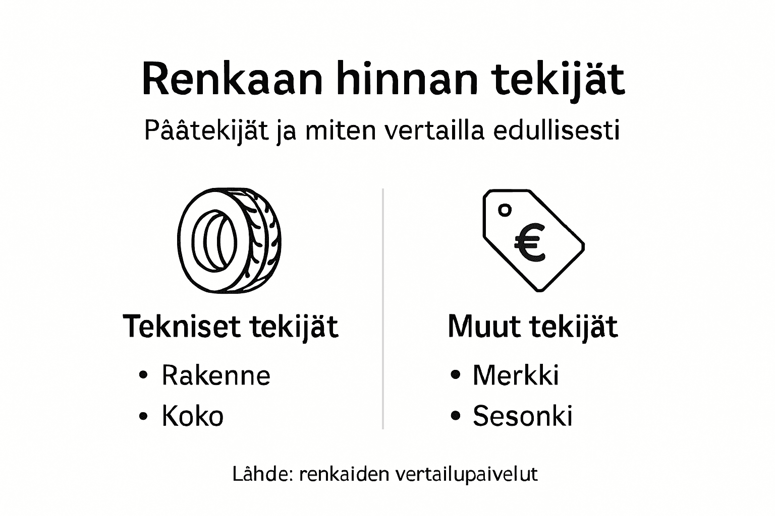 Infografiikka: Mitkä tekijät vaikuttavat renkaiden hintaan eniten?