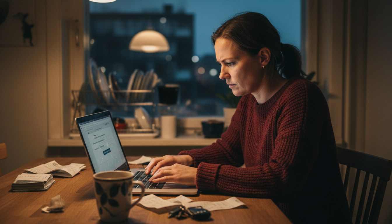 Nainen tekee talvirenkaiden ostoksen verkossa turvallisesti ja vaivattomasti.