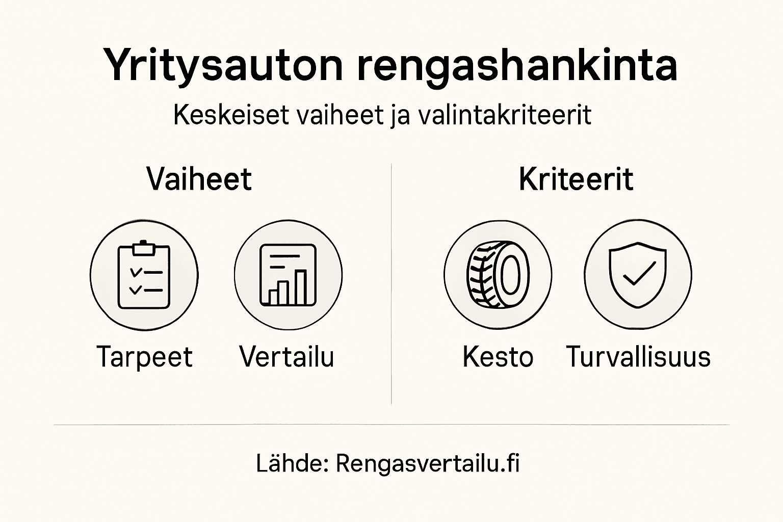 Yritysautojen renkaiden hankinnan vaiheet – havainnollistava infografiikka