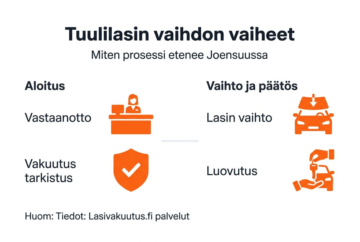 Joensuulaisen tuulilasin vaihdon vaiheista kertova infografiikka