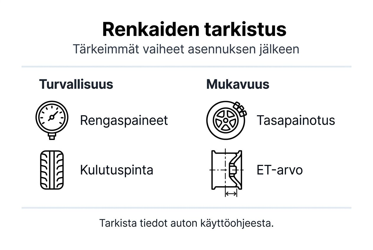Havainnollinen kuva: Mitä tarkistaa renkaiden asennuksen jälkeen