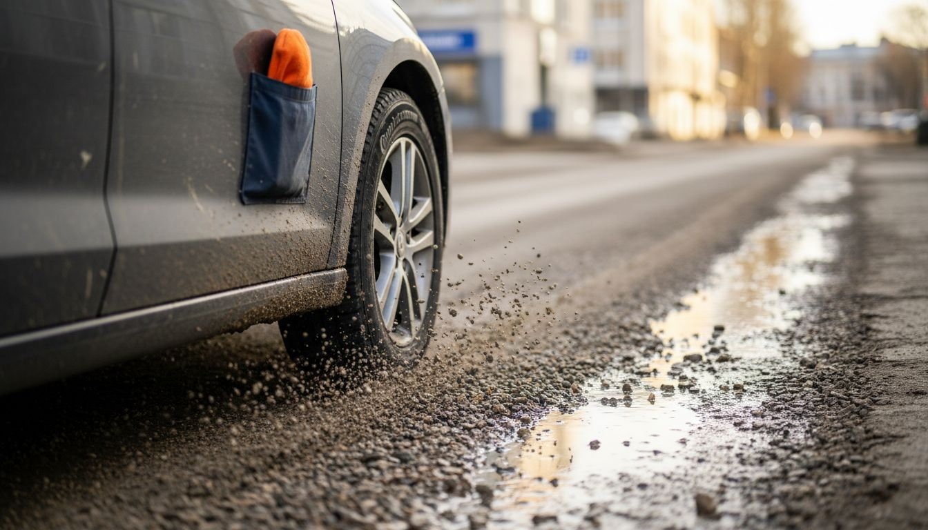 Renkaasta sinkoaa kiviä, jotka voivat rikkoa tuulilasin.