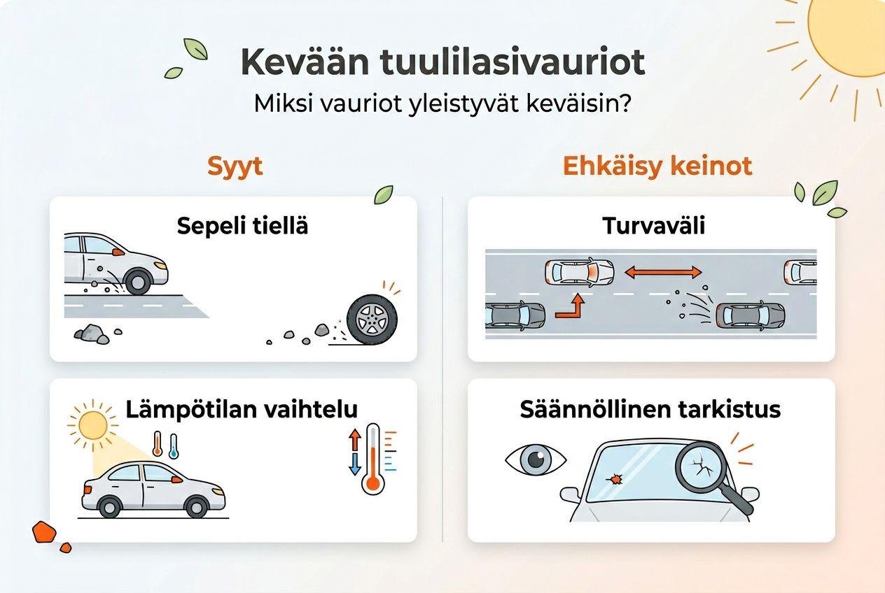 Infografiikka: Kevätsepeli ja tuulilasien vauriot – mitä autoilijan kannattaa tietää