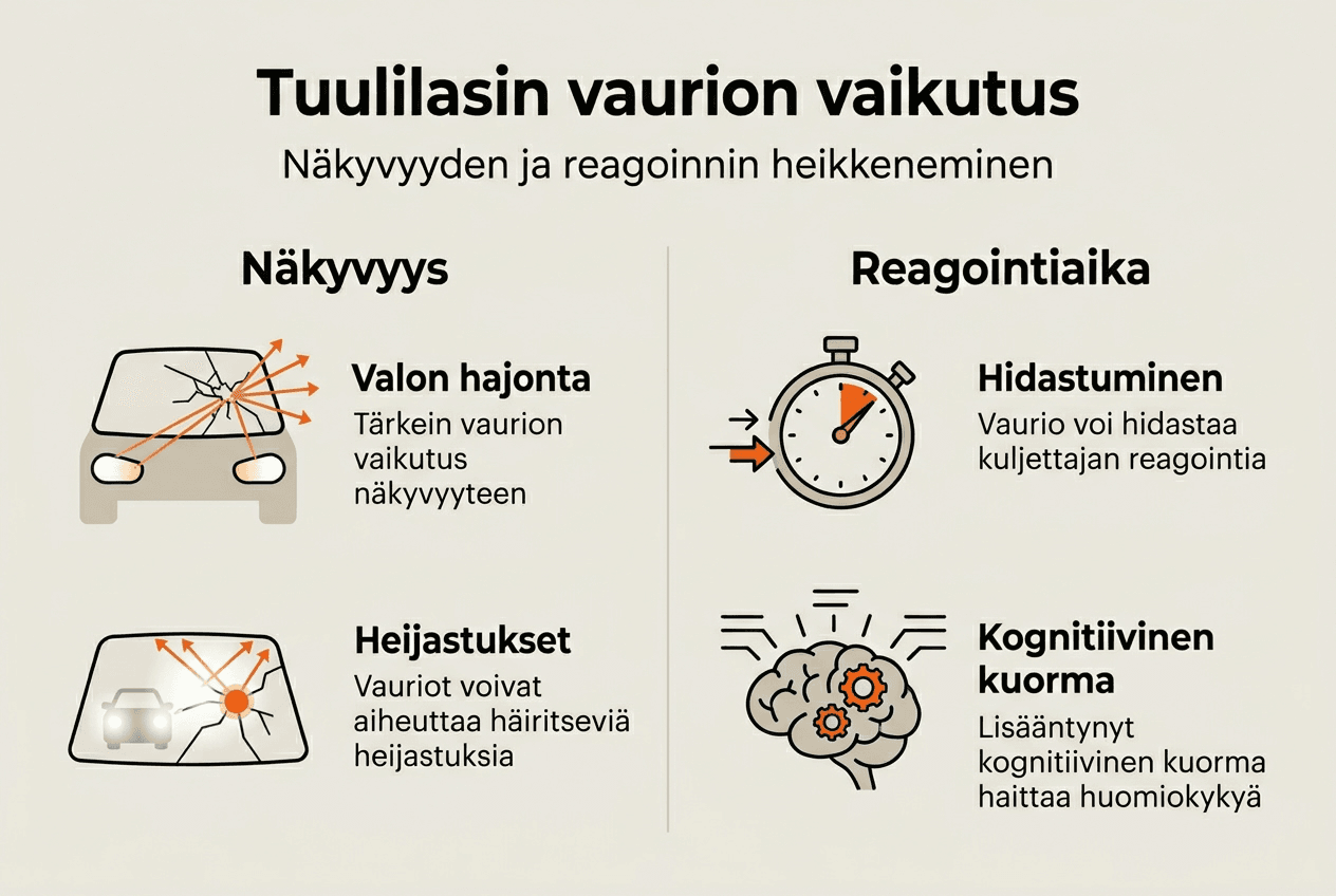 Infografiikka: tuulilasin vaurioiden vaikutukset