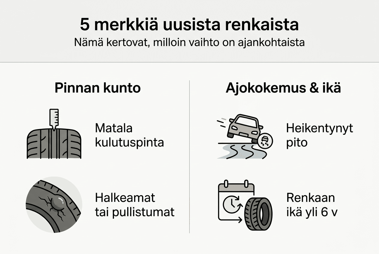 Infografiikka: viisi merkkiä siitä, että renkaanvaihto on ajankohtaista