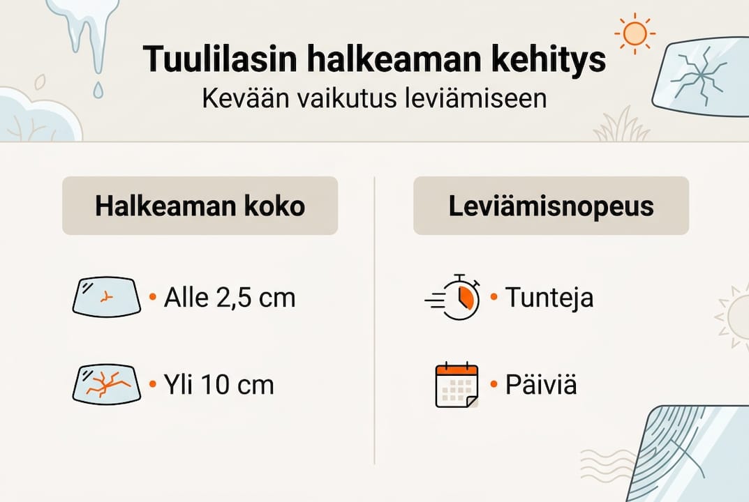 Infografiikka: miten halkeaman koko vaikuttaa sen etenemiseen