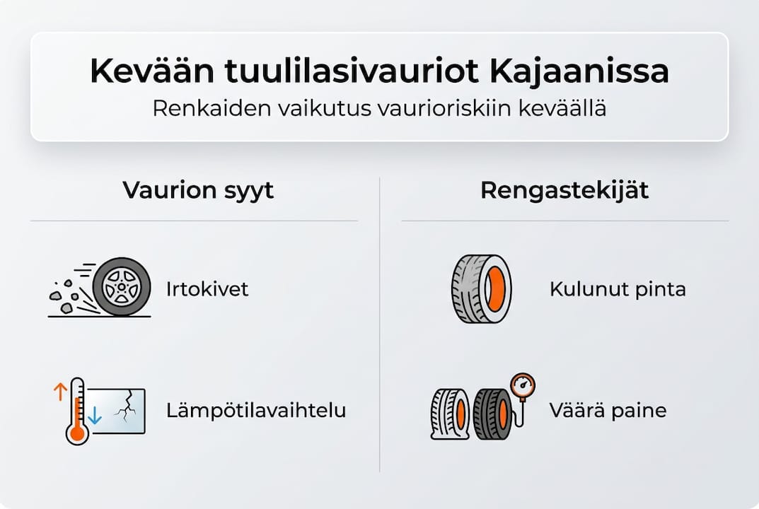 Kuvio: Tuulilasivaurioiden ja rengasongelmien merkitys tien päällä