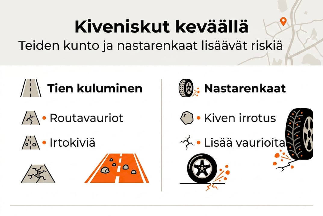 Infografiikka: Näin kevät lisää tuulilasien kiveniskujen riskiä