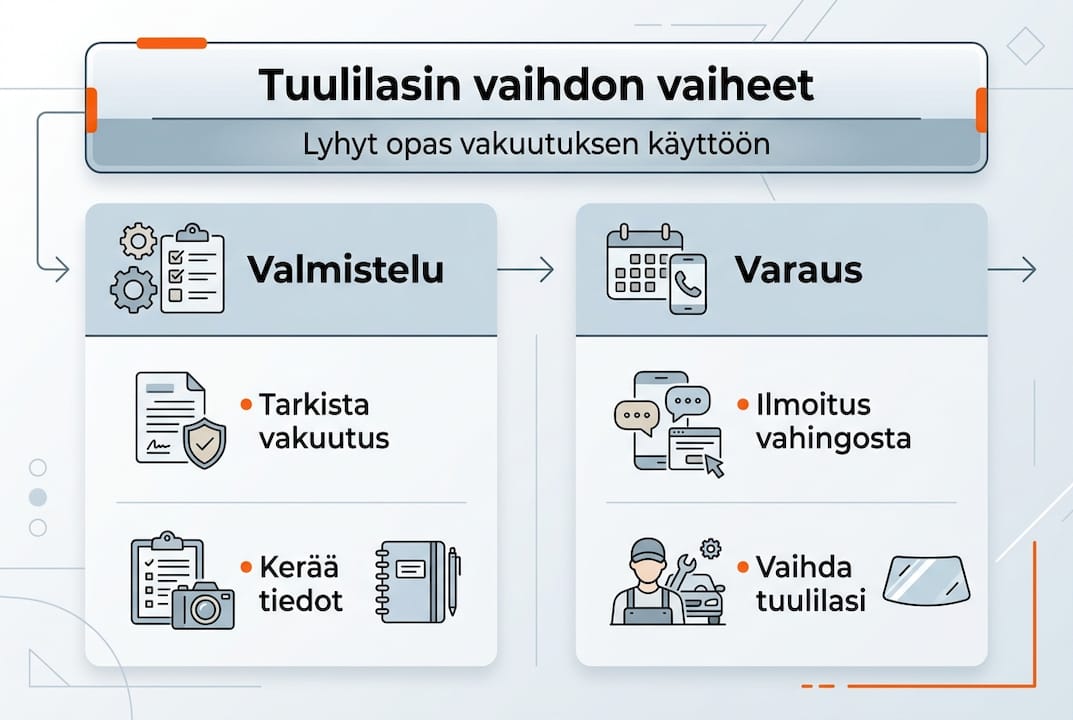 Kuvallinen opas tuulilasin vaihdon tärkeimmistä vaiheista