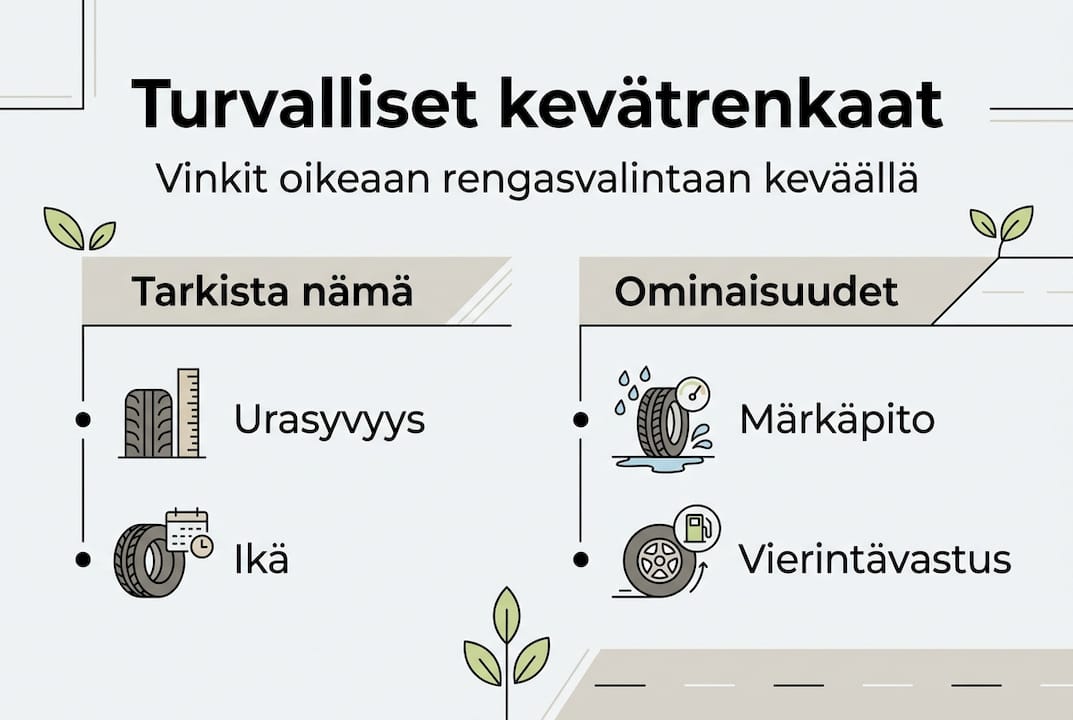Infografiikka: Miten valitset turvalliset kevätrenkaat – tärkeimmät vinkit ja huomioitavat seikat