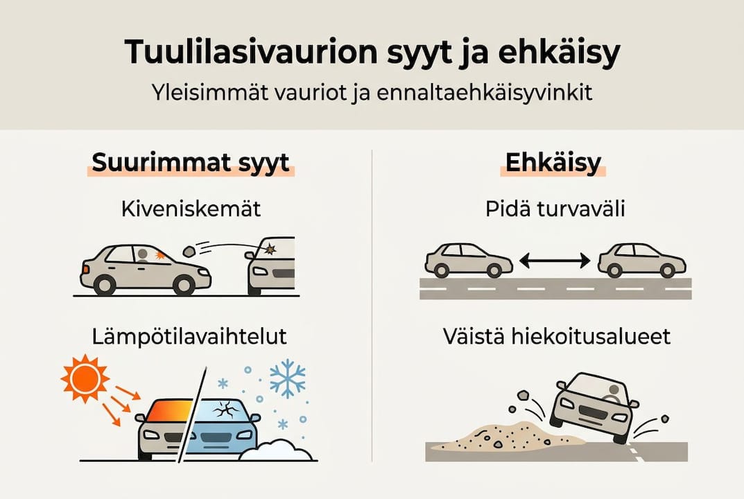 Infografiikka: Miksi tuulilasi rikkoutuu ja miten vahingot voi välttää