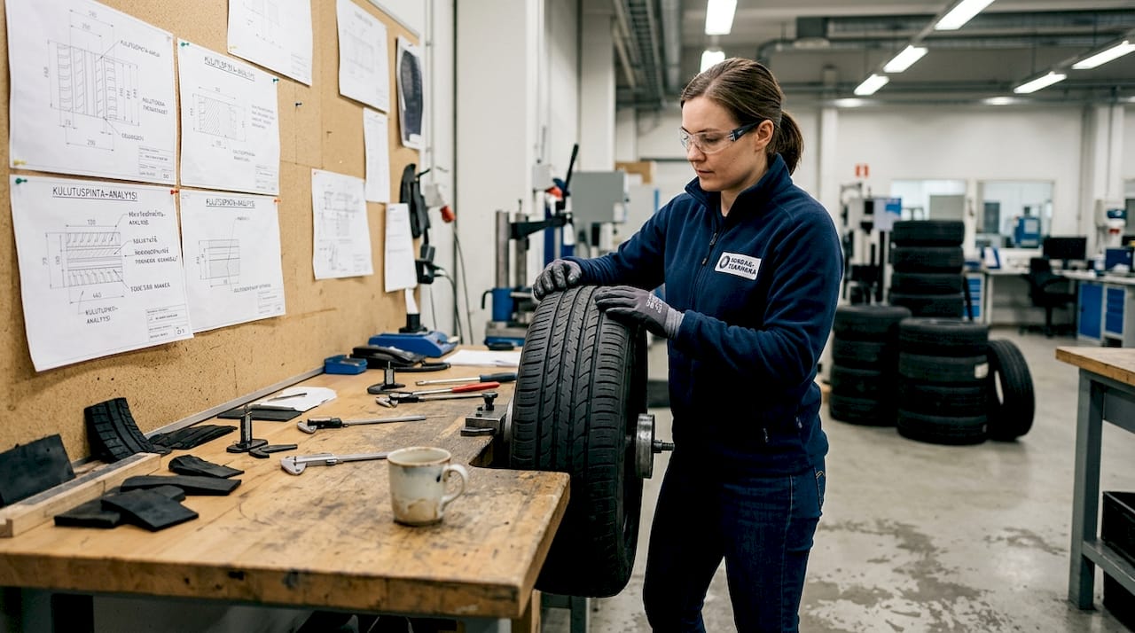 Insinööri tutkii rengasta laboratoriossa