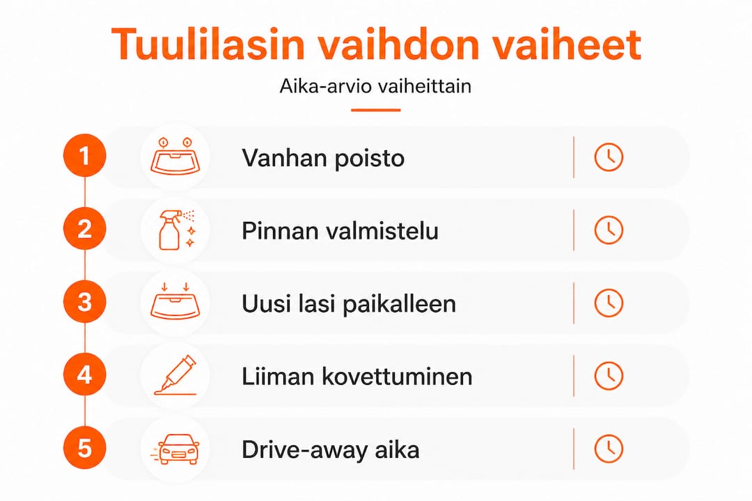 Tuulilasin vaihdon vaiheet ja kesto