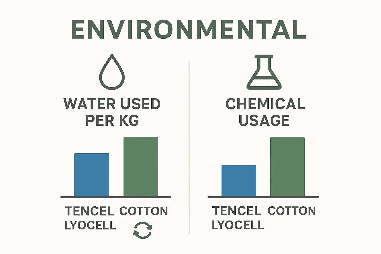 Simple comparison of water and chemical use for Tencel Lyocell and cotton