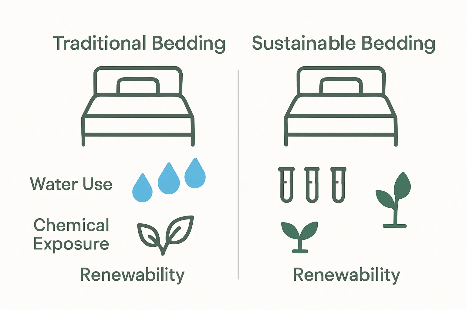 Comparison of water use, chemicals, and renewability in sustainable versus traditional bedding