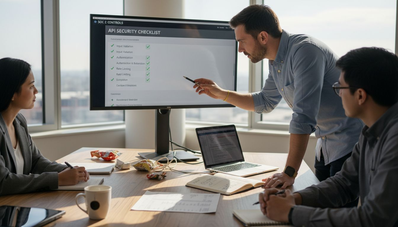 Engineer team reviewing API compliance checklist